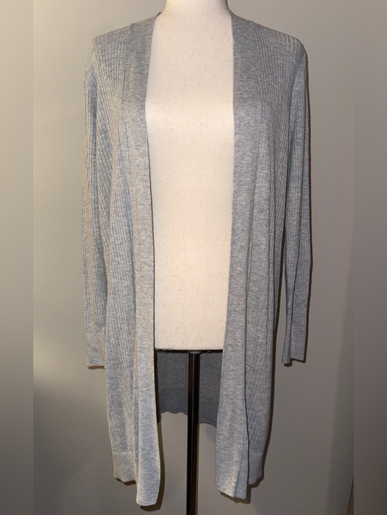 LOFT Sweaters - LOFT Light Gray Open-Front Ribbed Cardigan